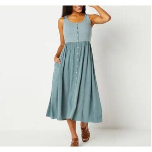 FRYE teal tank button midi dress size L